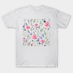 Watercolor Floral Clipart Burgundy Yellow Blush Pink Roses Peonies T-Shirt